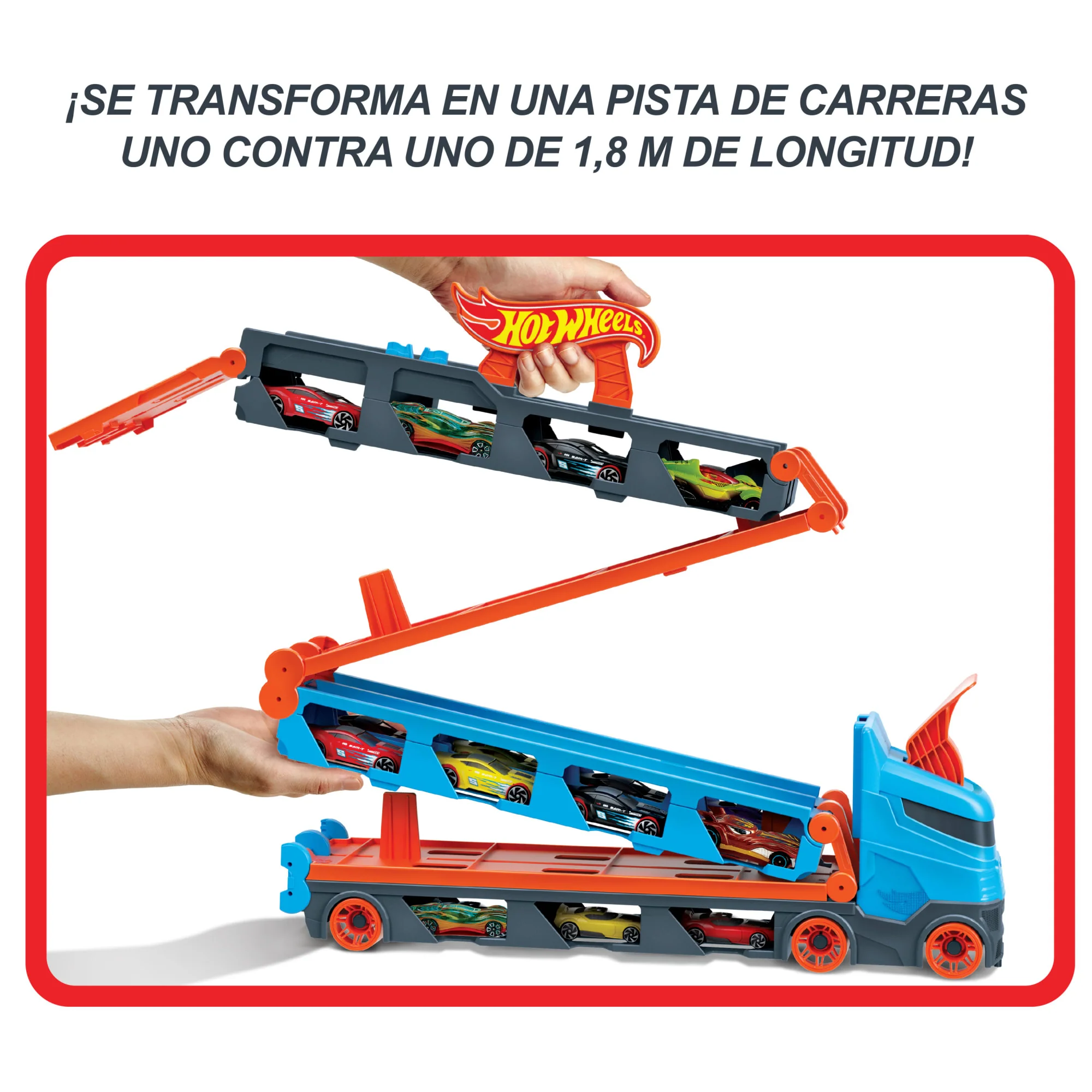 Hot Wheels Camión De Transporte Convertible En Pista Para Coches De Juguete, Almacena 20 Vehículos, Incluye 3 Die-Casts (Mattel Gvg37) - Image 3