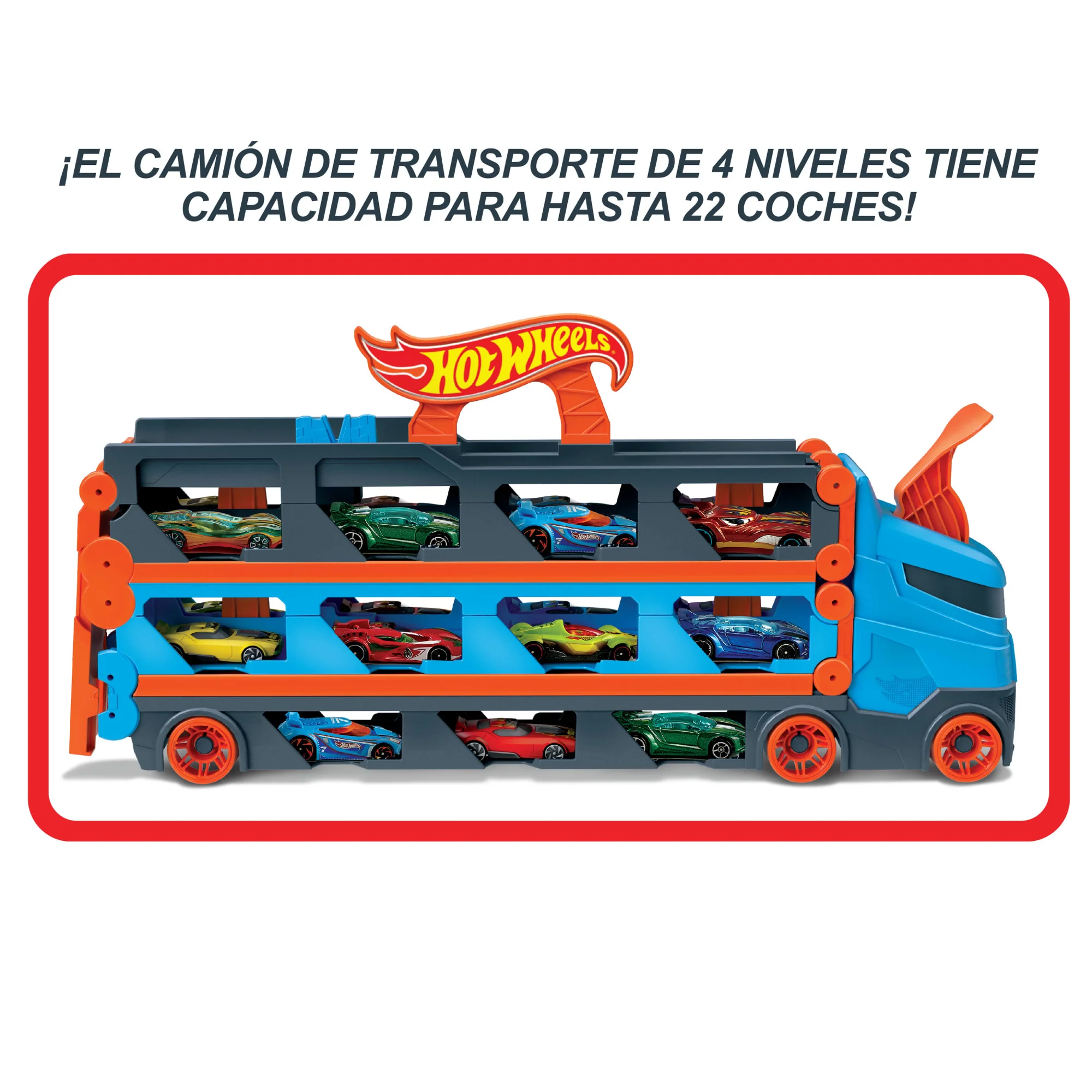 Hot Wheels Camión De Transporte Convertible En Pista Para Coches De Juguete, Almacena 20 Vehículos, Incluye 3 Die-Casts (Mattel Gvg37) - Image 6