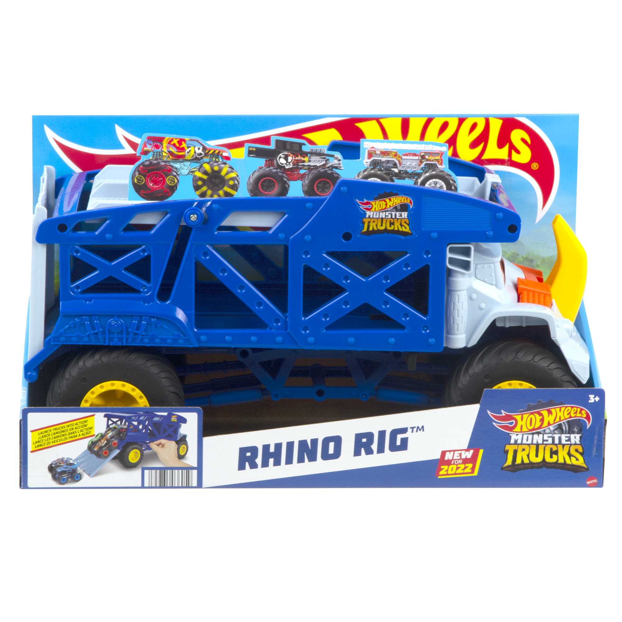 Hot Wheels Monster Trucks Rino Camión de transporte de coches de juguete con pista - Image 6