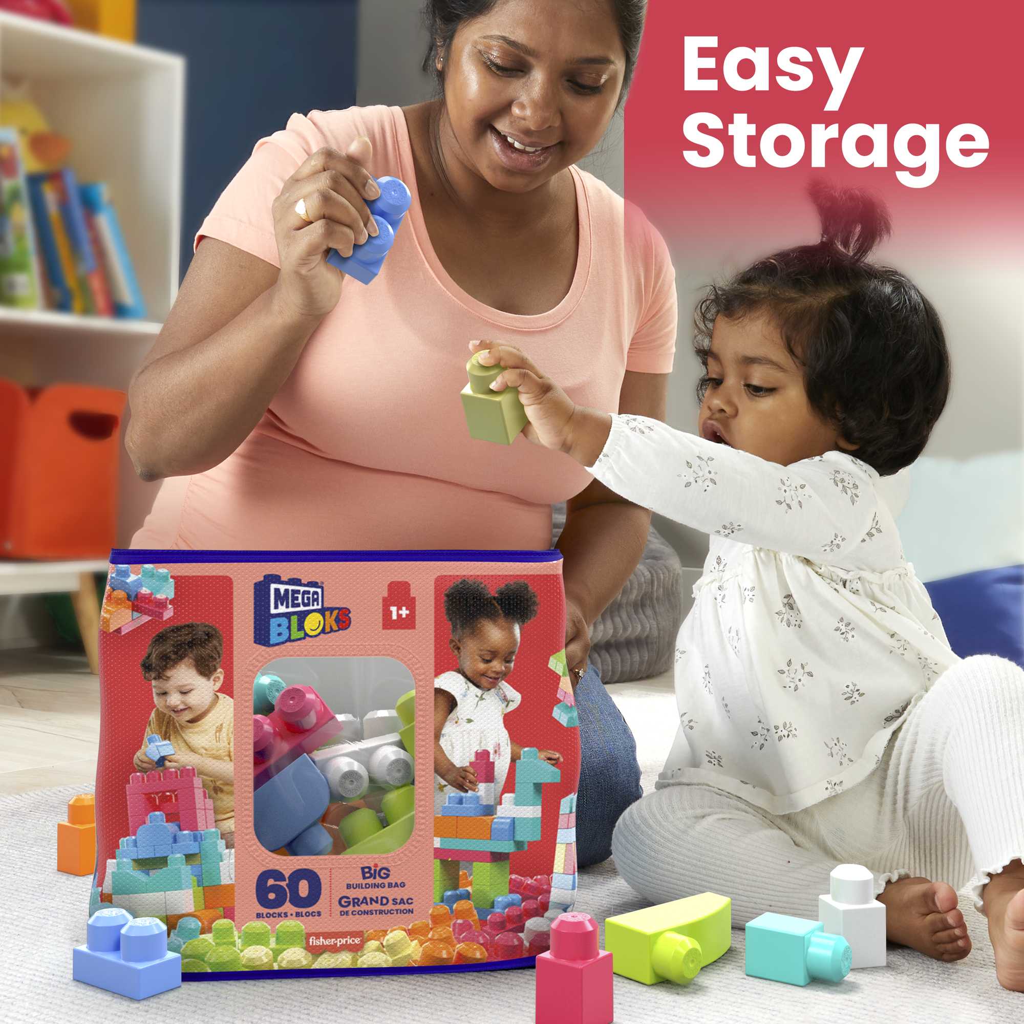 MEGA BLOKS First Builders Big Building Bag Toy Blocks With Storage Bag (60 Pieces) For Toddler - Image 5